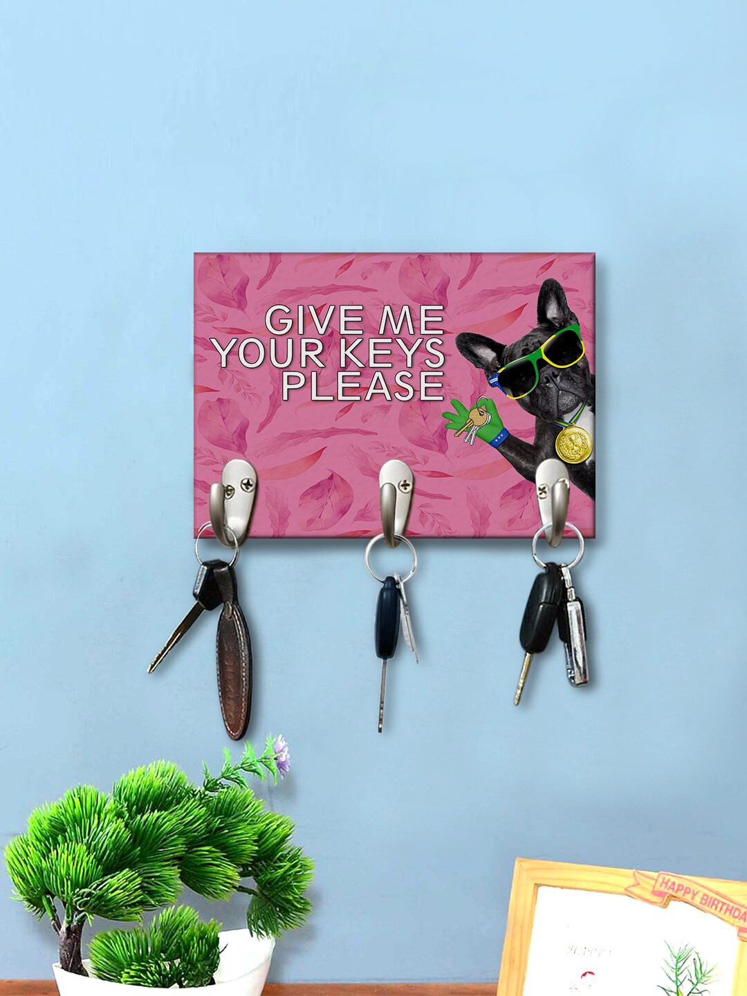 999Store Pink & Black Printed Wall Hanging Key Holder