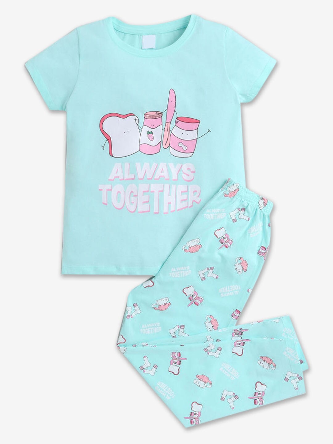 Hopscotch Girls Printed Pure Cotton Round Neck T-shirt with Trousers Clothing Set, Turquoise blue
Hopscotch Girls Printed Pure Cotton Round Neck T-shirt with Trousers Clothing Set, Turquoise blue
