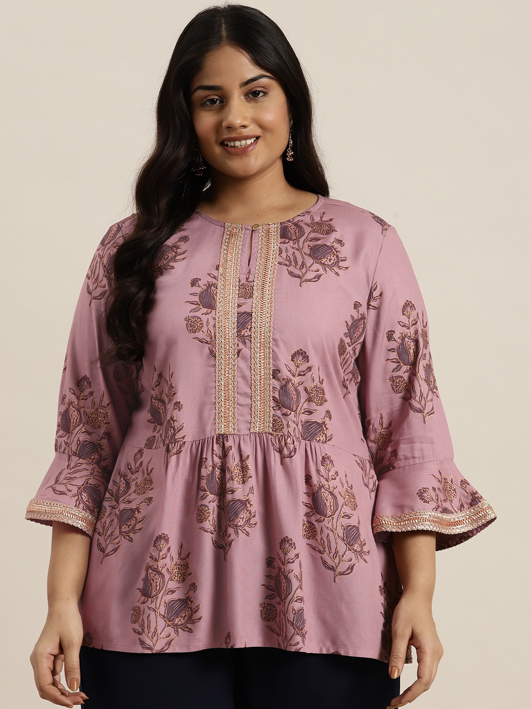 Sztori Plus Size Floral Printed Flared Sleeves Gotta Patti Pure Cotton Pleated Kurti, Mauve
Sztori Plus Size Floral Printed Flared Sleeves Gotta Patti Pure Cotton Pleated Kurti, Mauve