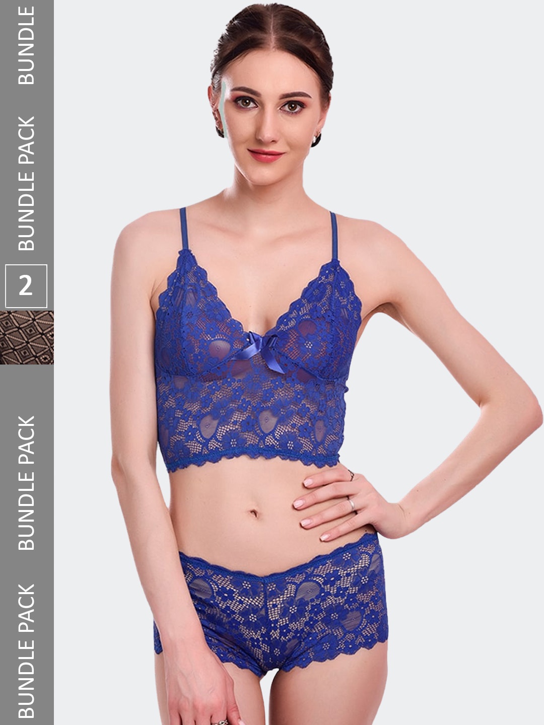 Fleurt Pack Of 2 Self Design Non Padded Lingerie Set- Fleurt-Set-170-R.BL-208-NEW-BK-S, Navy blue
Fleurt Pack Of 2 Self Design Non Padded Lingerie Set- Fleurt-Set-170-R.BL-208-NEW-BK-S, Navy blue
