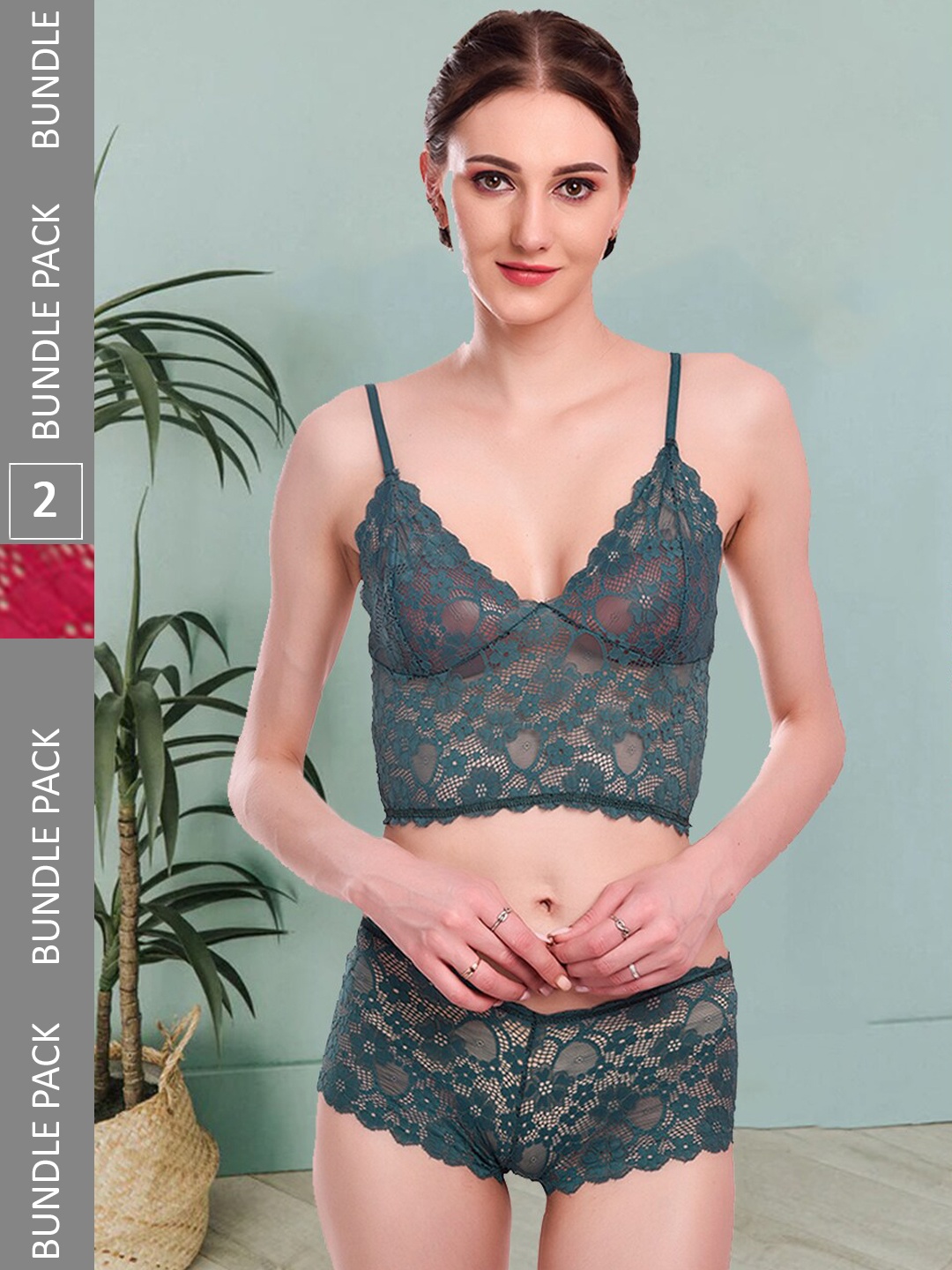 Fleurt Pack Of 2 Self Design Non Padded Lace Lingerie Set Fleurt-Set-170-GR-206-MR-S, Green
Fleurt Pack Of 2 Self Design Non Padded Lace Lingerie Set Fleurt-Set-170-GR-206-MR-S, Green