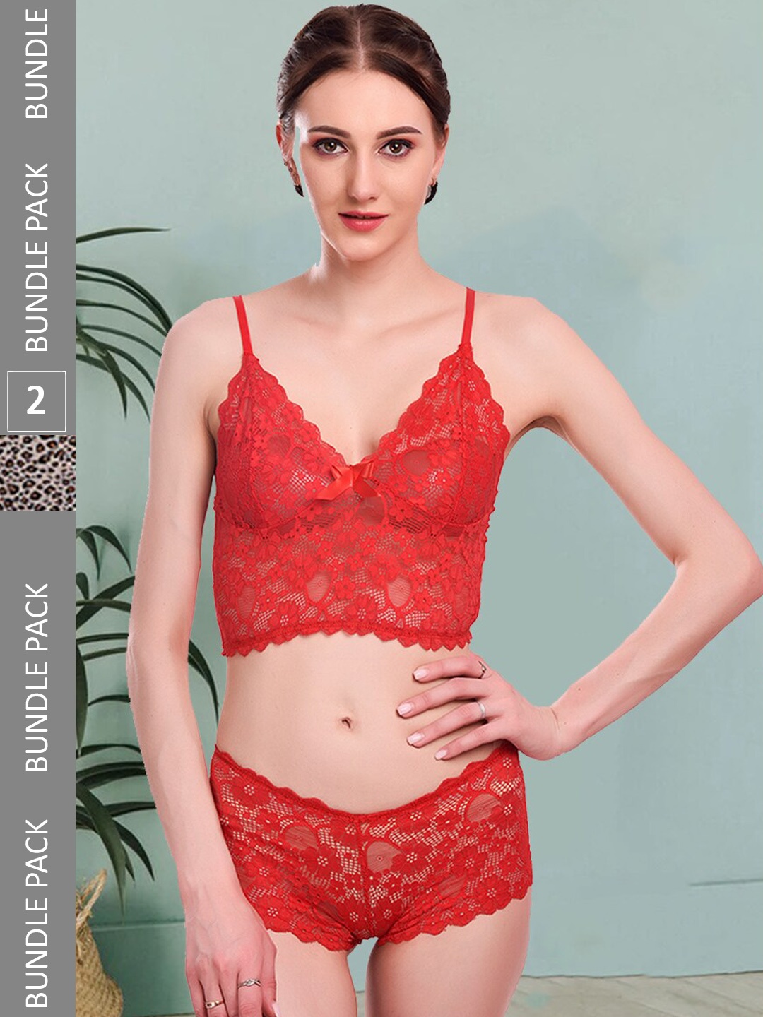 Fleurt Pack Of 2 Self Design Non Padded Lace Lingerie Set Fleurt-Set-170-RD-Bikini AN-S, Red
Fleurt Pack Of 2 Self Design Non Padded Lace Lingerie Set Fleurt-Set-170-RD-Bikini AN-S, Red