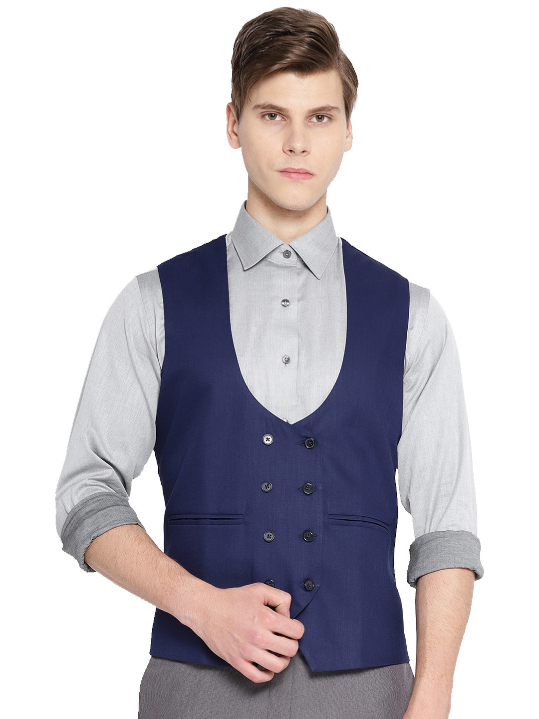 Shaftesbury London Men Slim Fit Double Breasted Waistcoat, Navy blue
Shaftesbury London Men Slim Fit Double Breasted Waistcoat, Navy blue