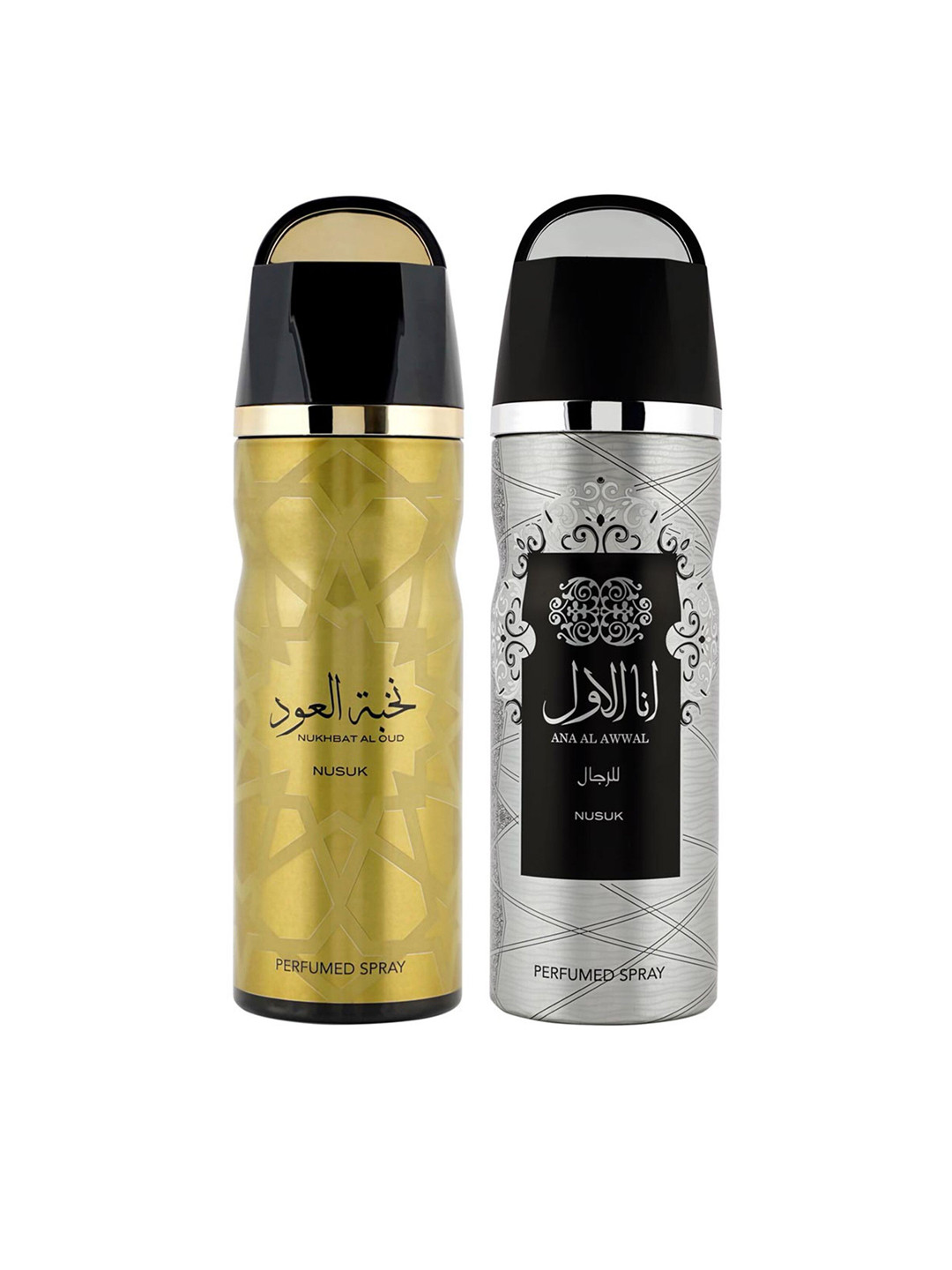 NUSUK Set of 2 Long Lasting Deodorants 200 ml Each - Nukhbat Al Oud & Ana Al Awwal Silver, Gold
NUSUK Set of 2 Long Lasting Deodorants 200 ml Each - Nukhbat Al Oud & Ana Al Awwal Silver, Gold