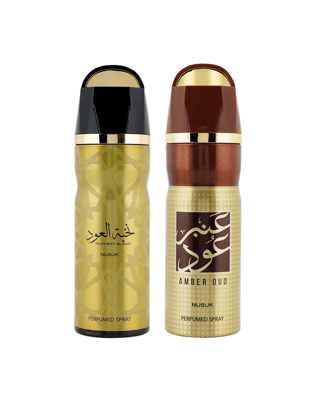 NUSUK Men Set of 2 Premium Deodorants- Nukhbat Al Oud & Amber Oud - 200ml Each, Gold
NUSUK Men Set of 2 Premium Deodorants- Nukhbat Al Oud & Amber Oud - 200ml Each, Gold