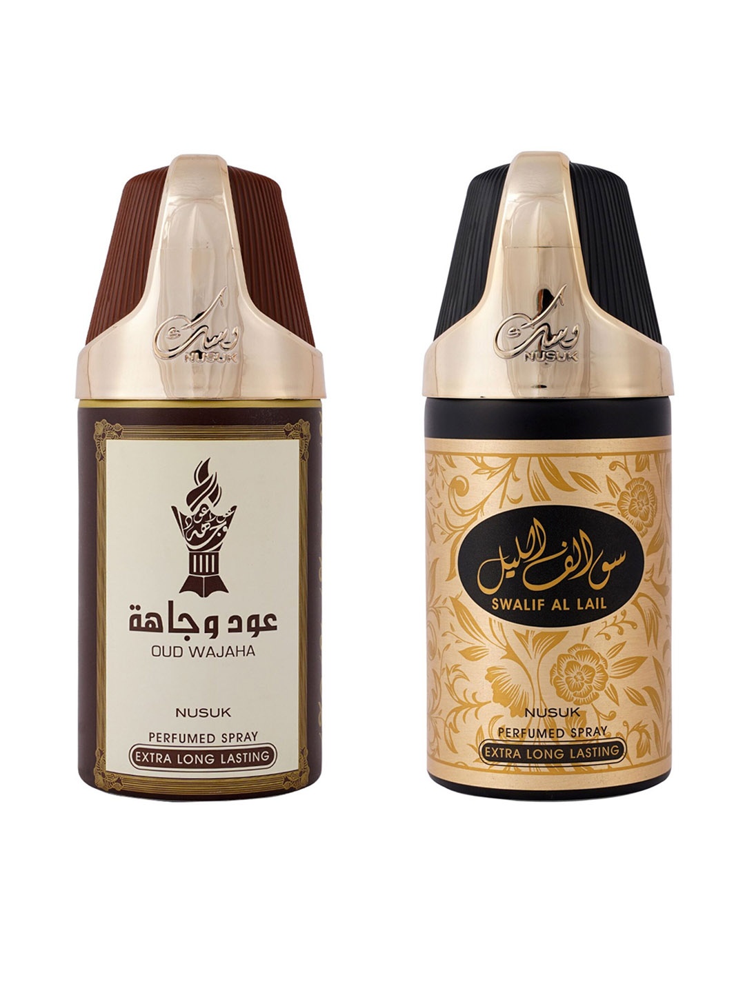 NUSUK Set of 2 Long Lasting Deodorants 250 ml each - Oud Wajah & Swalif Al lail, Maroon
NUSUK Set of 2 Long Lasting Deodorants 250 ml each - Oud Wajah & Swalif Al lail, Maroon