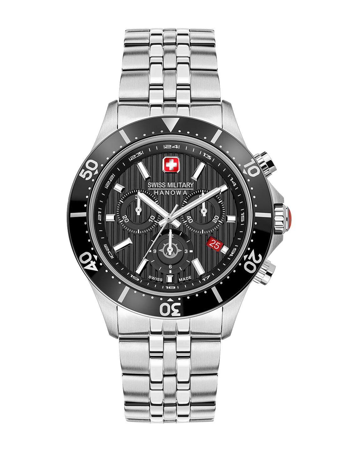 SWISS MILITARY HANOWA Men Stainless Steel Bracelet Style Straps Analogue Chronograph Watch, Black
SWISS MILITARY HANOWA Men Stainless Steel Bracelet Style Straps Analogue Chronograph Watch, Black