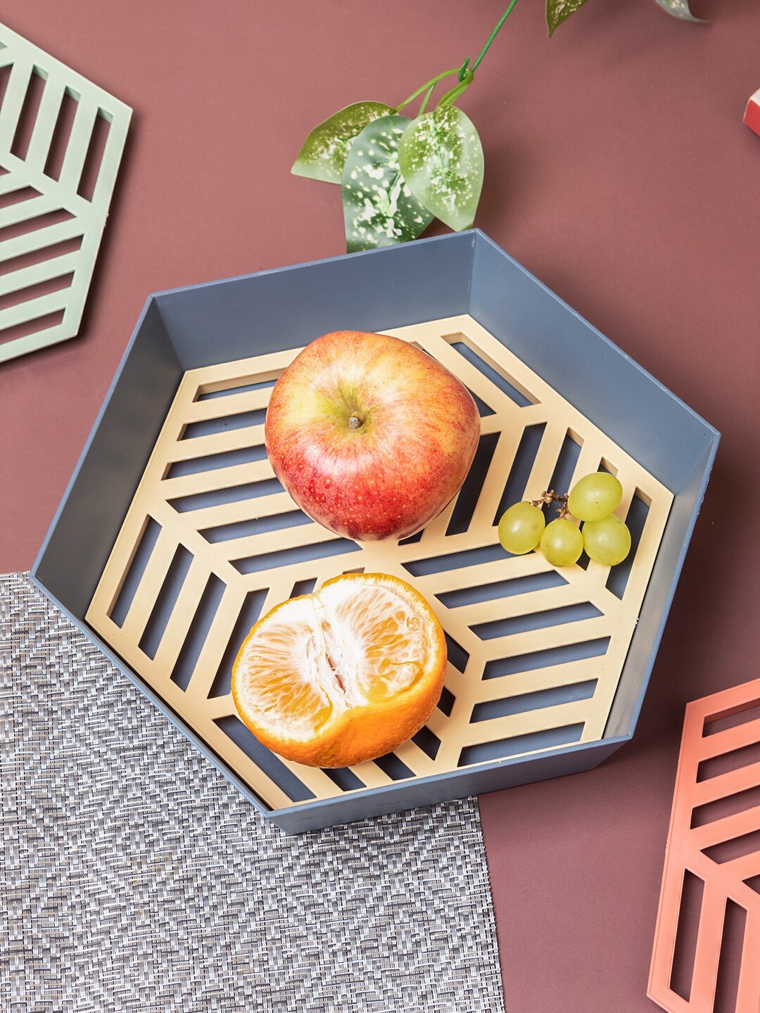 MARKET99 Blue & Cream Coloured Textured Serving Tray