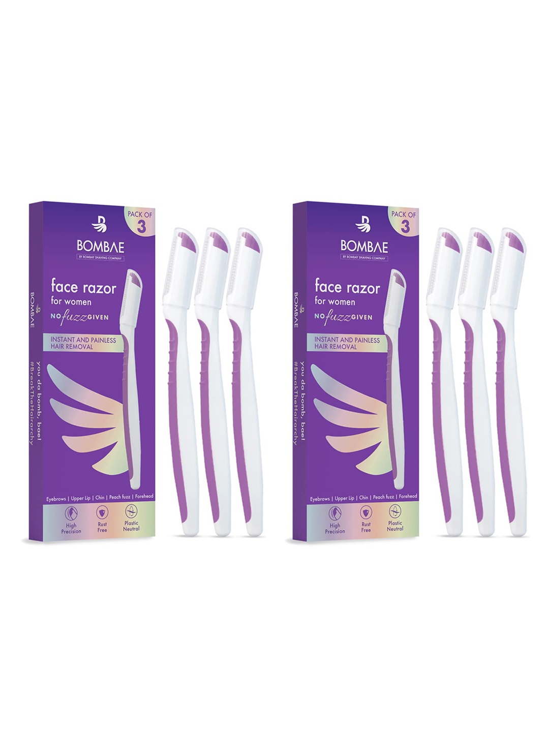 BOMBAE Women No Fuzz Given Face Razor For Instant & Painless Hair Removal - 6 Pcs, Purple
BOMBAE Women No Fuzz Given Face Razor For Instant & Painless Hair Removal - 6 Pcs, Purple