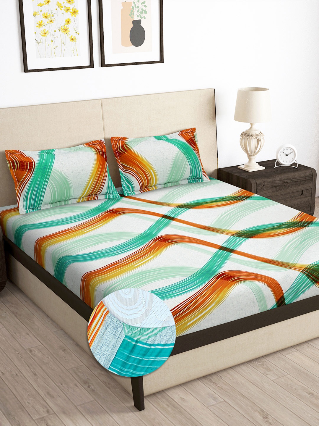 Story@home Arena White & Teal Printed 180 TC Fitted Queen Bedsheet With 2 Pillow Covers
Story@home Arena White & Teal Printed 180 TC Fitted Queen Bedsheet With 2 Pillow Covers