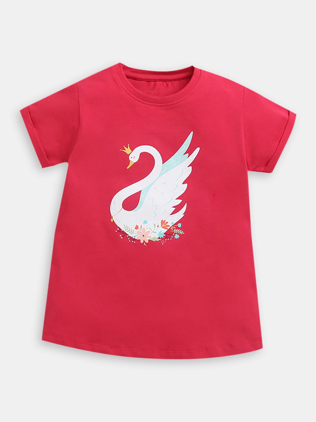 Hopscotch Girls Graphic Printed Cotton T-shirt, Pink