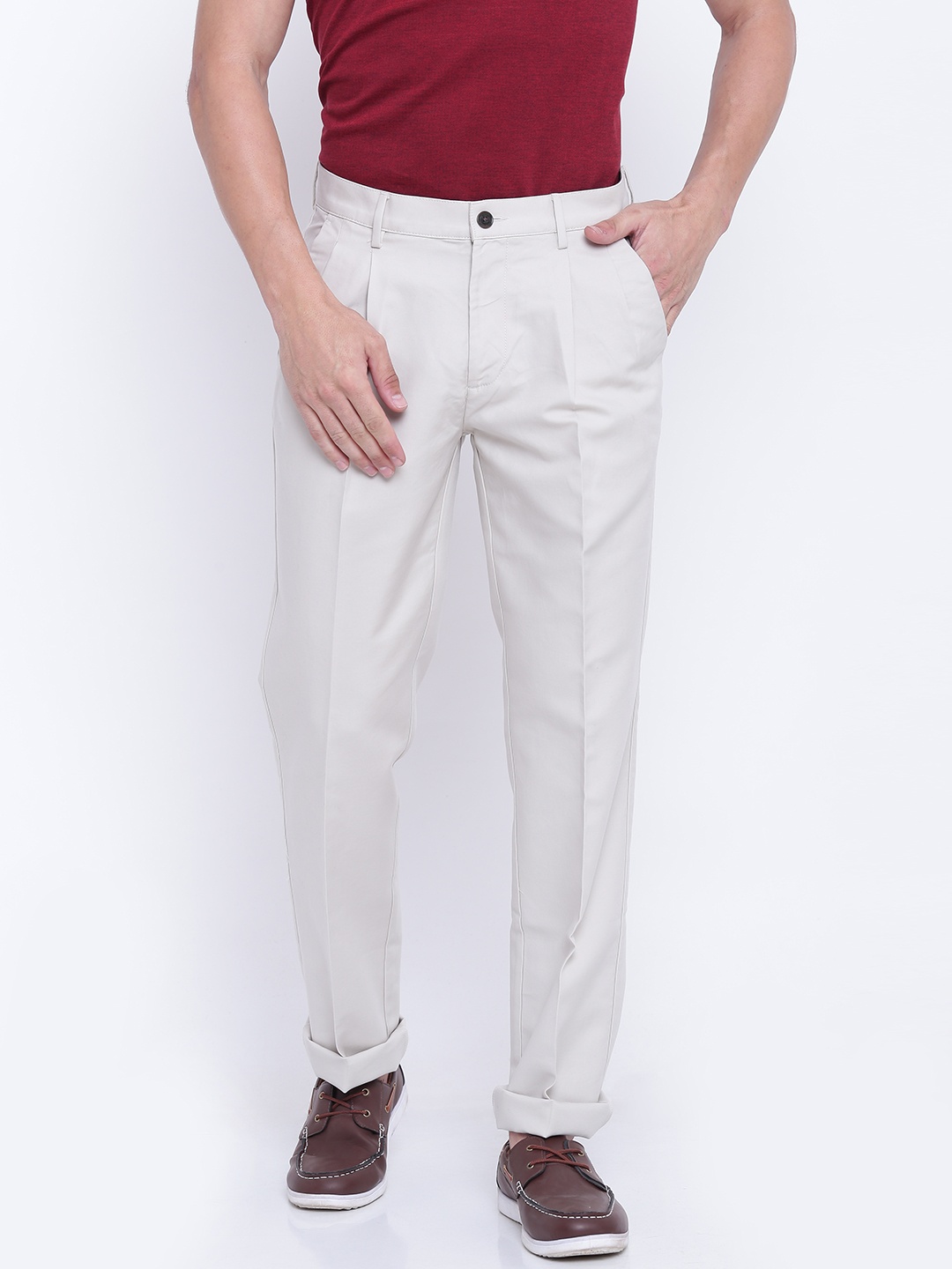 Arrow Sport Men Beige Tapered Fit Solid Regular Trousers