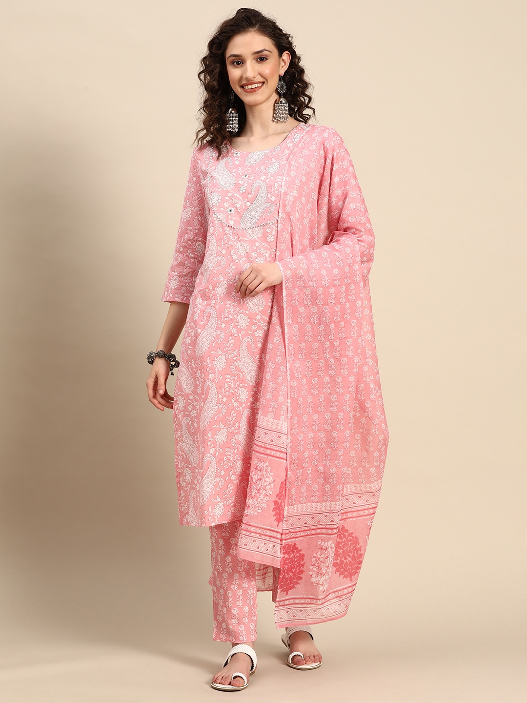 INDYES Women Paisley Printed Gotta Patti Pure Cotton Kurta with Trousers & With Dupatta, Pink
INDYES Women Paisley Printed Gotta Patti Pure Cotton Kurta with Trousers & With Dupatta, Pink