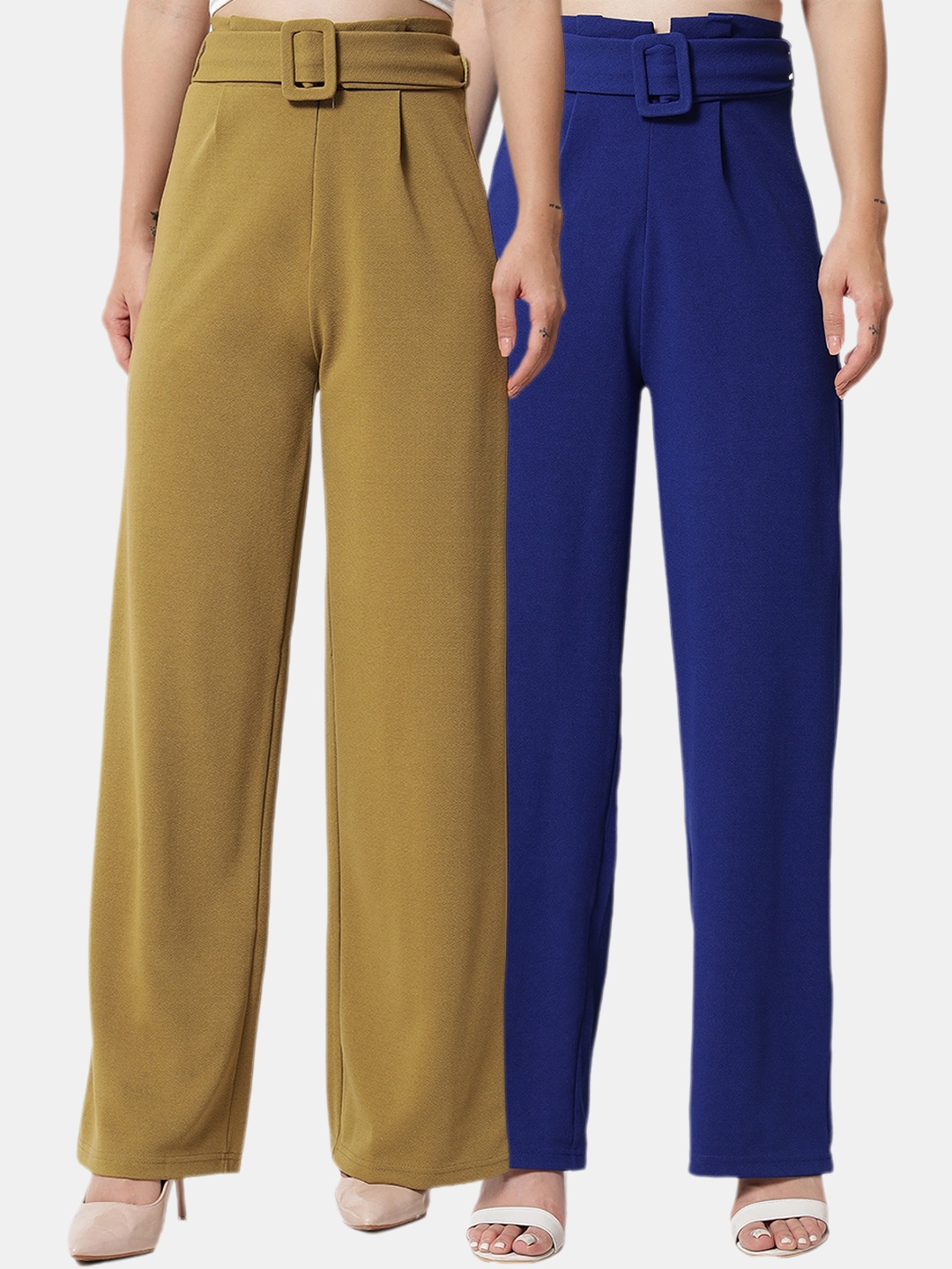 Kotty Women Pack Of 2 Relaxed High-Rise Straight Fit Easy Wash Pleated Trousers, Green
Kotty Women Pack Of 2 Relaxed High-Rise Straight Fit Easy Wash Pleated Trousers, Green