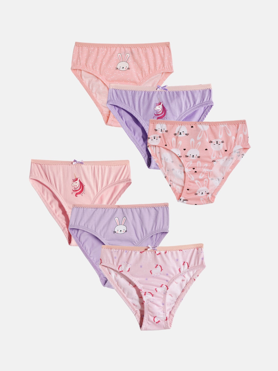 mackly Girls Pack Of 6 Printed Basic Briefs, Purple