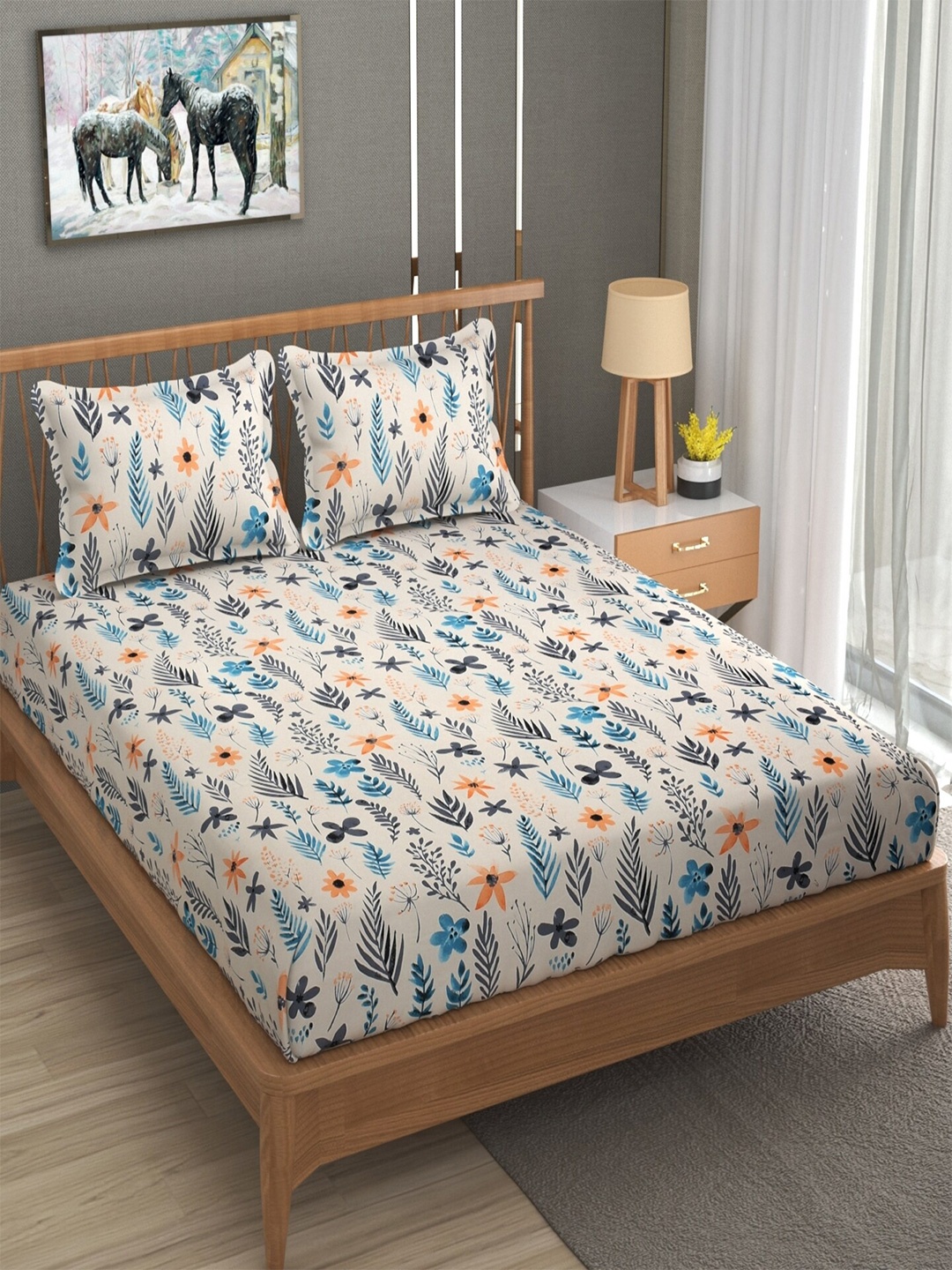 BELVOSTUM Ashley Cream-Coloured Printed 180 TC Cotton Queen Bedsheet & 2 Pillow Covers
BELVOSTUM Ashley Cream-Coloured Printed 180 TC Cotton Queen Bedsheet & 2 Pillow Covers