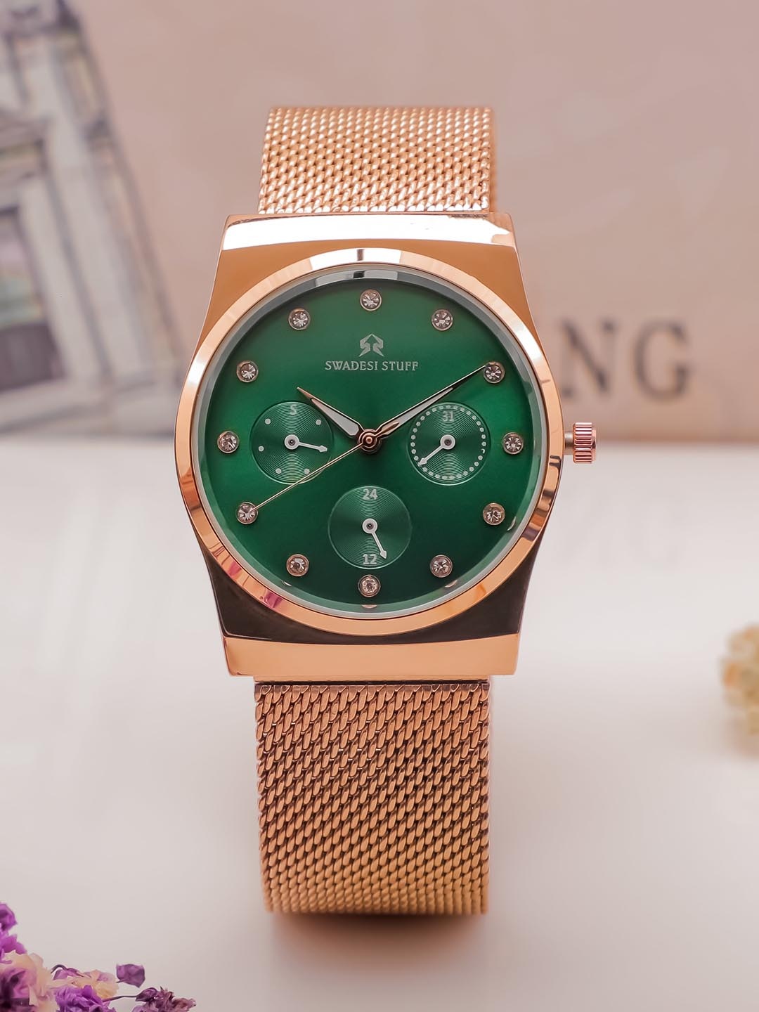 SWADESI STUFF Women Stainless Steel Bracelet Style Straps Analogue Watch SF0526, Green
SWADESI STUFF Women Stainless Steel Bracelet Style Straps Analogue Watch SF0526, Green