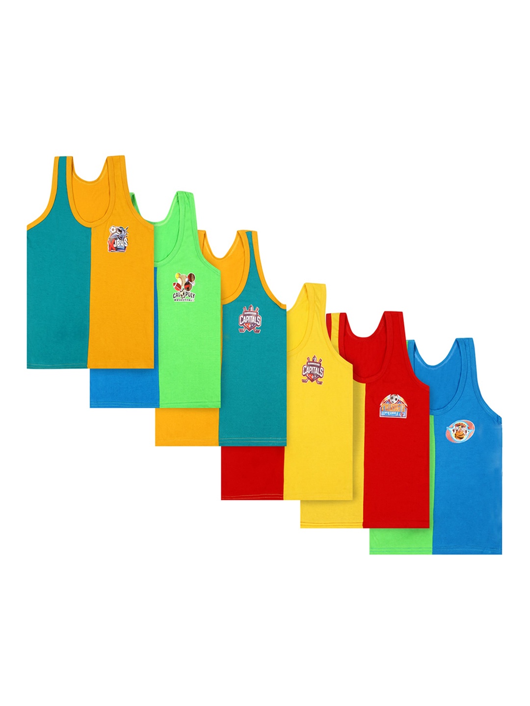 CAREPLUS Infant Boys Pack Of 6 Colourblocked Innerwear Vests, Yellow