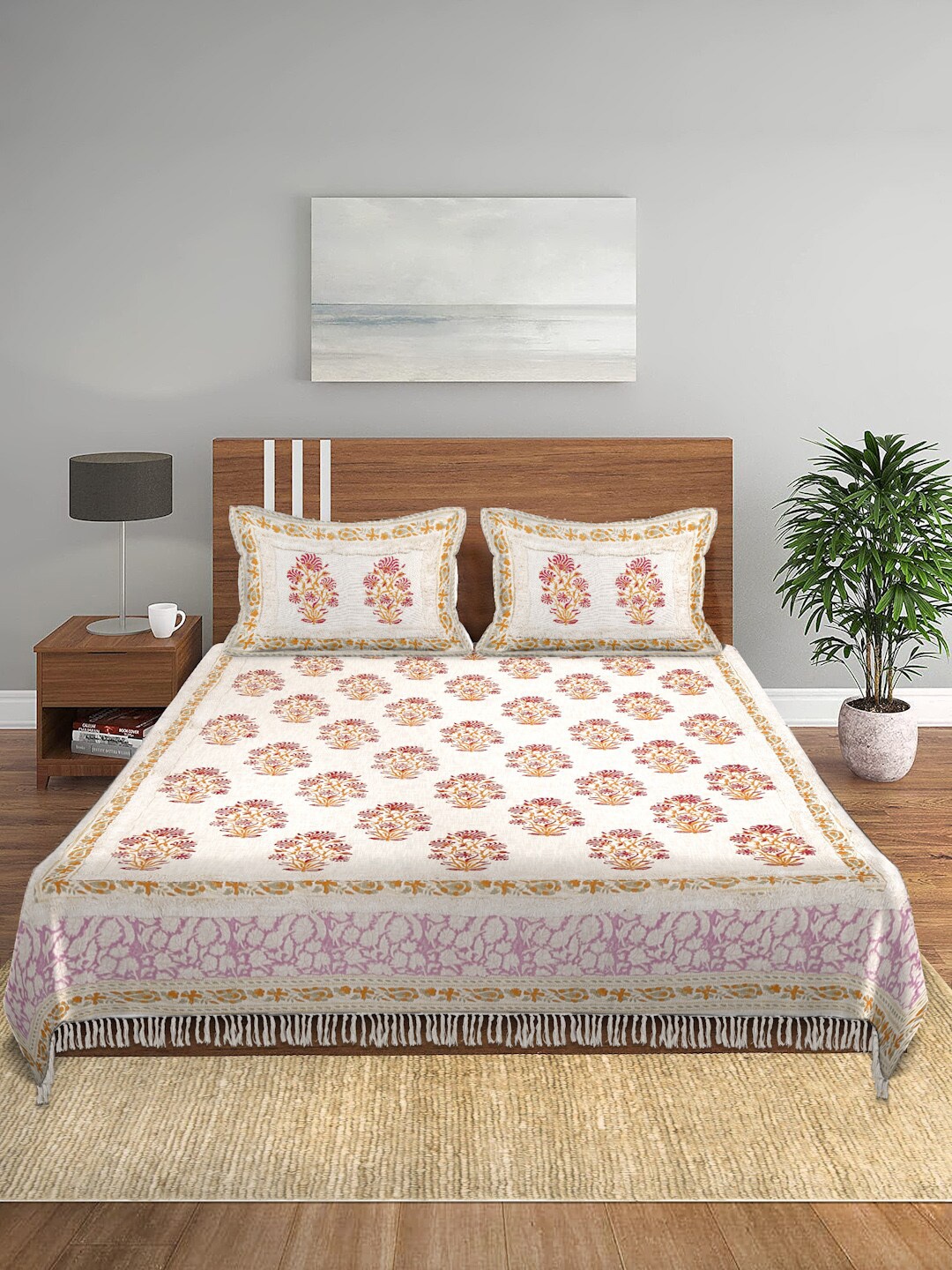 Rajasthan Decor Cream-Colored Printed Pure Cotton Double Queen Bed Spread & Pillow Covers
Rajasthan Decor Cream-Colored Printed Pure Cotton Double Queen Bed Spread & Pillow Covers