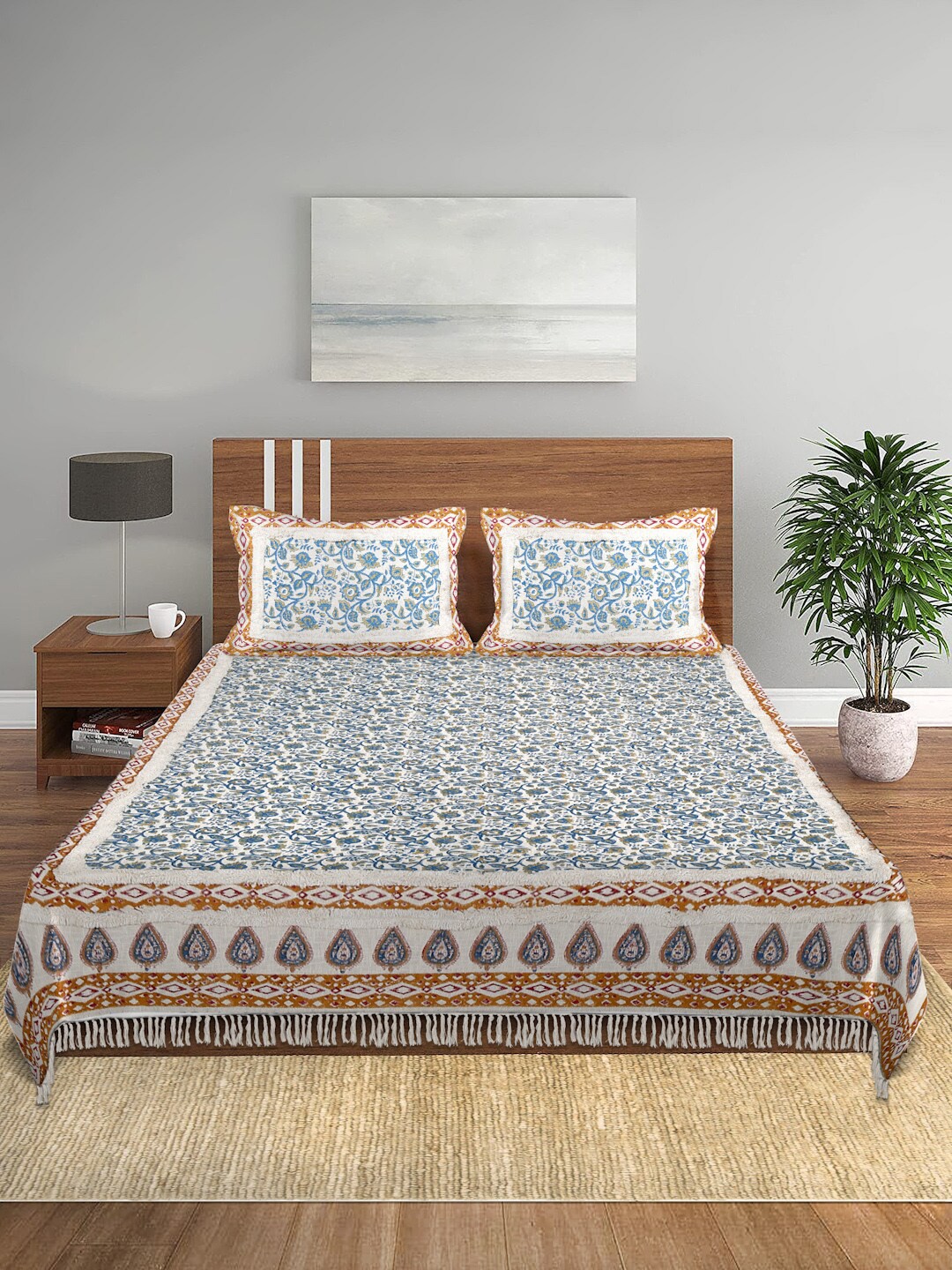 Rajasthan Decor Cream-Colored Printed Pure Cotton Double Queen Bed Spread & Pillow Covers
Rajasthan Decor Cream-Colored Printed Pure Cotton Double Queen Bed Spread & Pillow Covers
