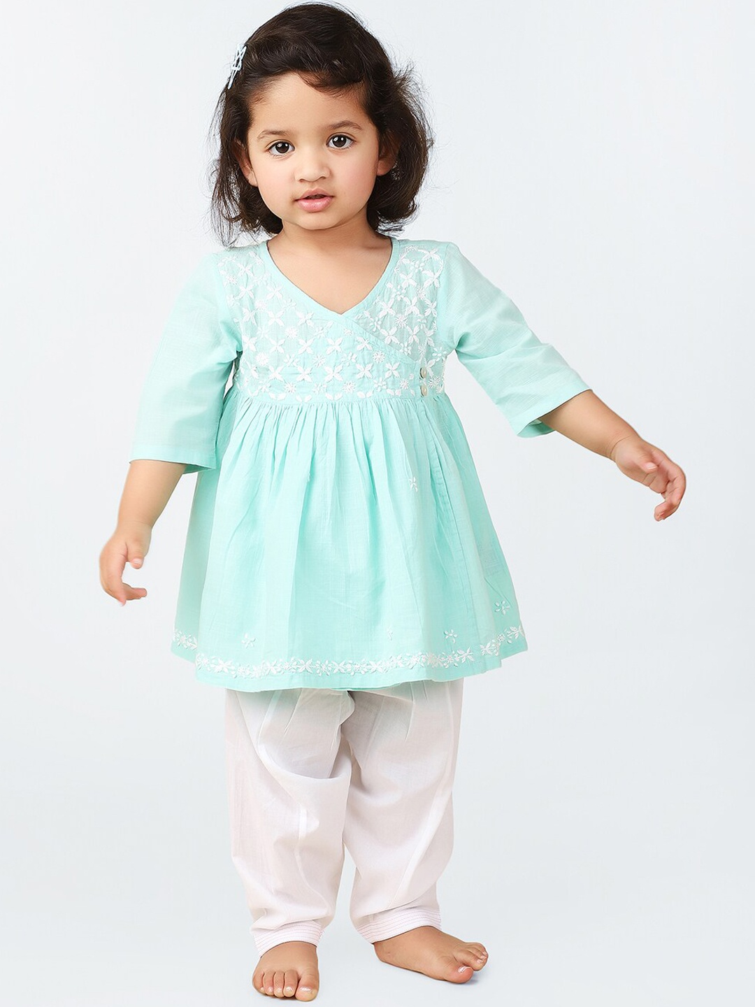 Fabindia Girls Floral Embroidered Anarkali Angrakha Pure Cotton Kurta with Salwar, Blue
Fabindia Girls Floral Embroidered Anarkali Angrakha Pure Cotton Kurta with Salwar, Blue
