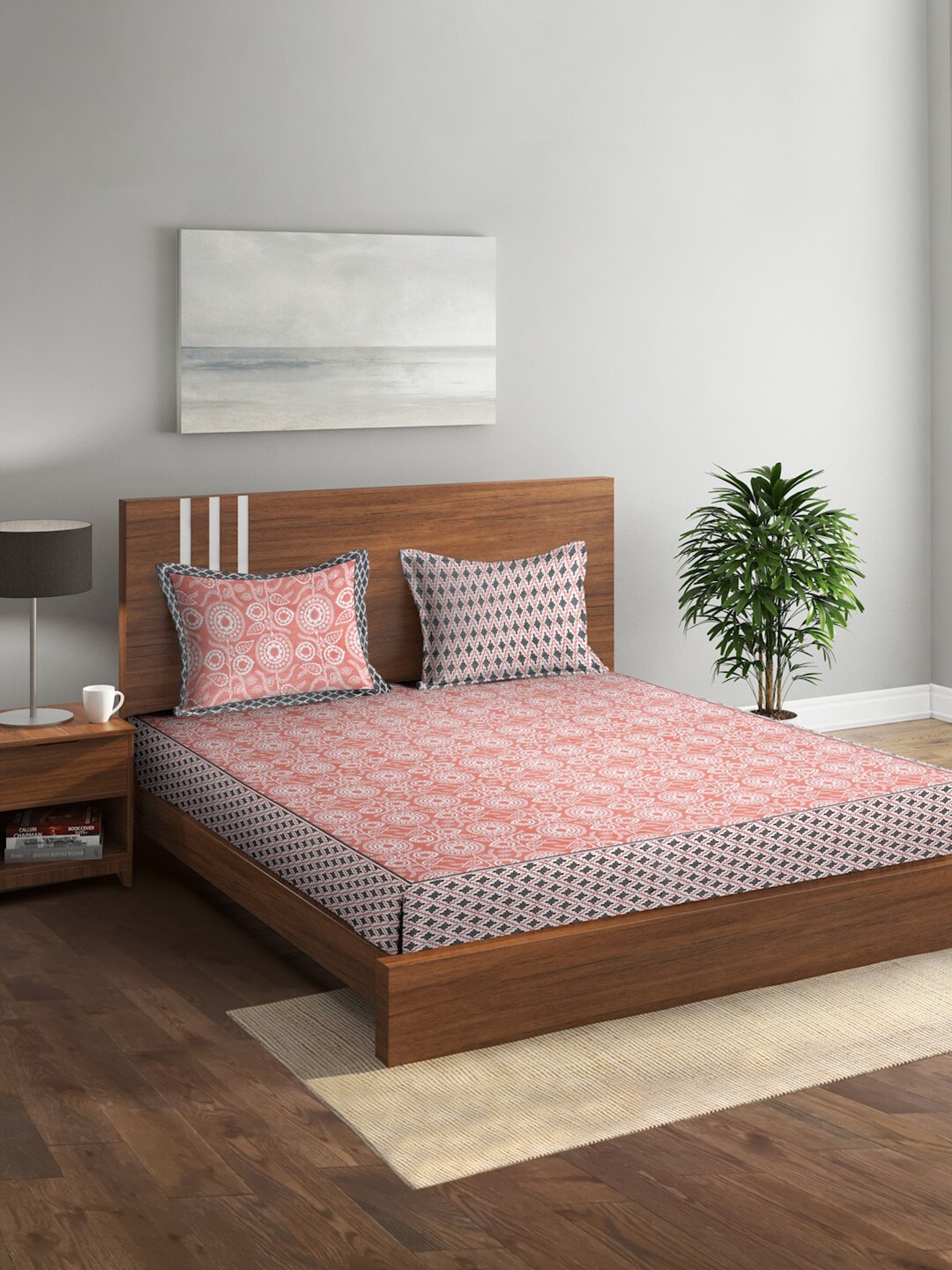 Rajasthan Decor Pink & White Printed 144 TC Pure Cotton King Bedsheet & 2 Pillow Covers
Rajasthan Decor Pink & White Printed 144 TC Pure Cotton King Bedsheet & 2 Pillow Covers
