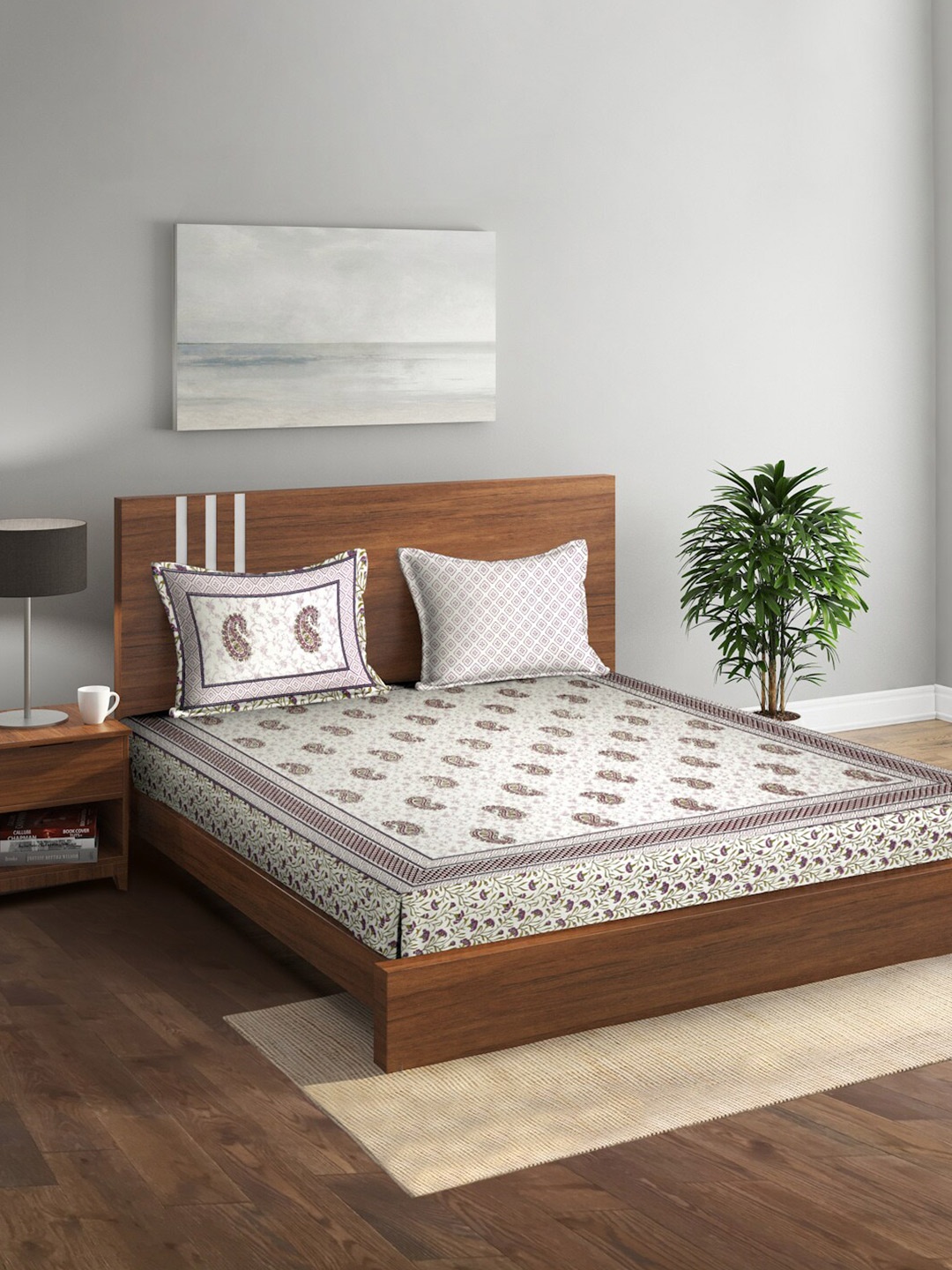 Rajasthan Decor Cream-Coloured Paisley 144 TC Pure Cotton King Bedsheet & 2 Pillow Covers
Rajasthan Decor Cream-Coloured Paisley 144 TC Pure Cotton King Bedsheet & 2 Pillow Covers