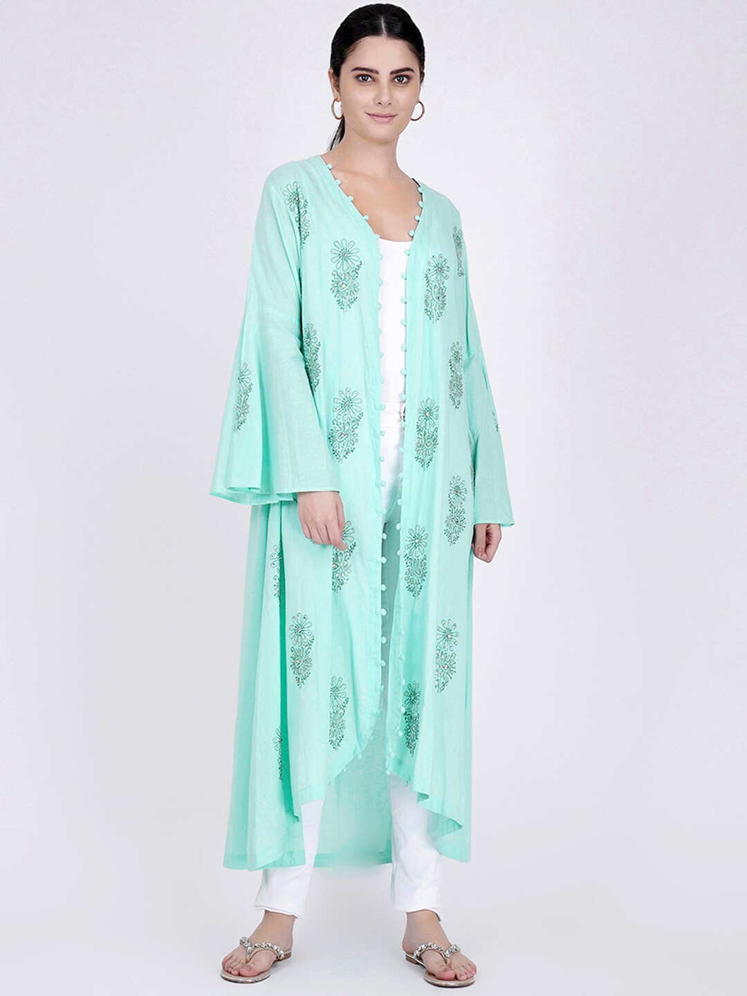 First Resort by Ramola Bachchan Ethnic Motifs Printed Open Front Cotton Cambric Shrug, Green
First Resort by Ramola Bachchan Ethnic Motifs Printed Open Front Cotton Cambric Shrug, Green