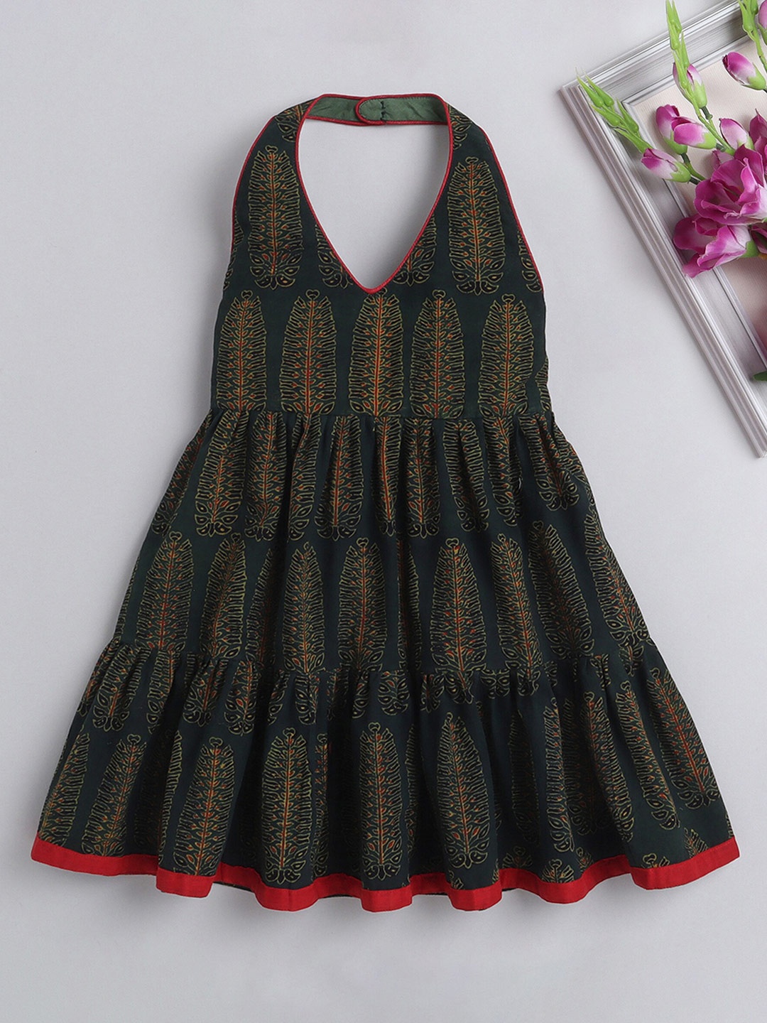 The Magic Wand Girls Floral Printed Halter Neck Smocked Cotton Fit & Flare Dress, Olive
The Magic Wand Girls Floral Printed Halter Neck Smocked Cotton Fit & Flare Dress, Olive