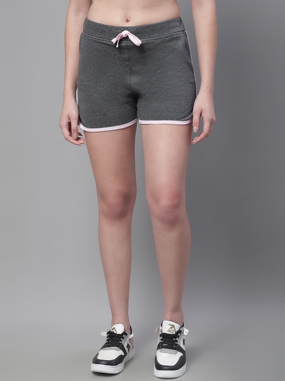 Rute Women High-Rise Cotton Regular Slim Fit Shorts, Grey