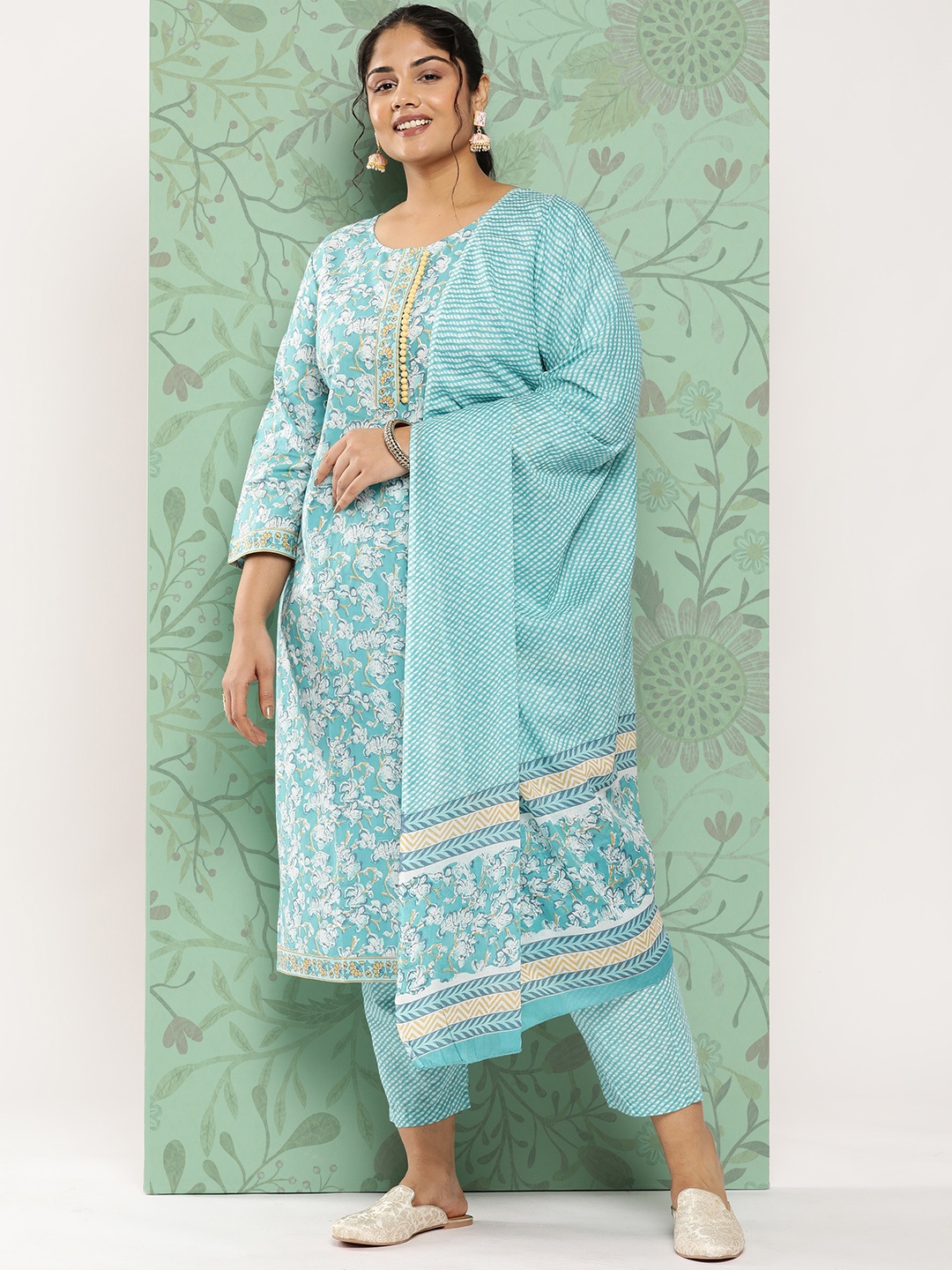 Yufta Plus Size Floral Printed Regular Pure Cotton Kurta with Trousers & With Dupatta, Blue
Yufta Plus Size Floral Printed Regular Pure Cotton Kurta with Trousers & With Dupatta, Blue