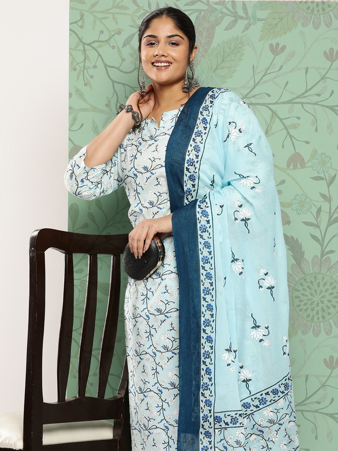 Yufta Plus Size Floral Printed Regular Pure Cotton Kurta With Trousers & Dupatta, Blue
Yufta Plus Size Floral Printed Regular Pure Cotton Kurta With Trousers & Dupatta, Blue