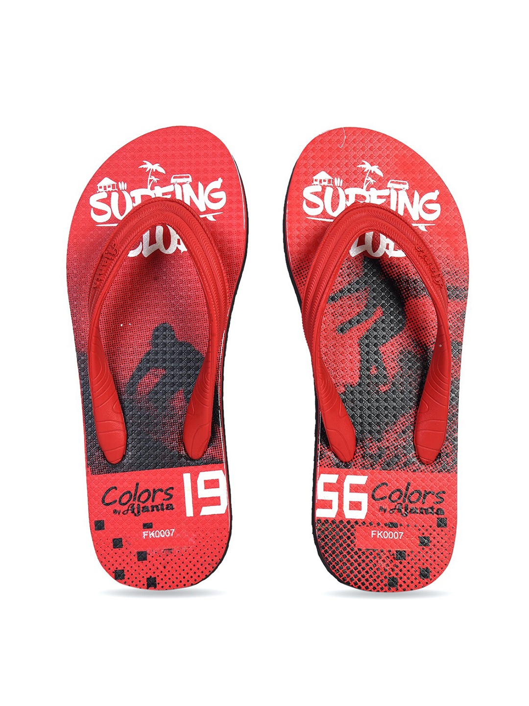 Ajanta Men Printed Thong Flip-Flops, Red
