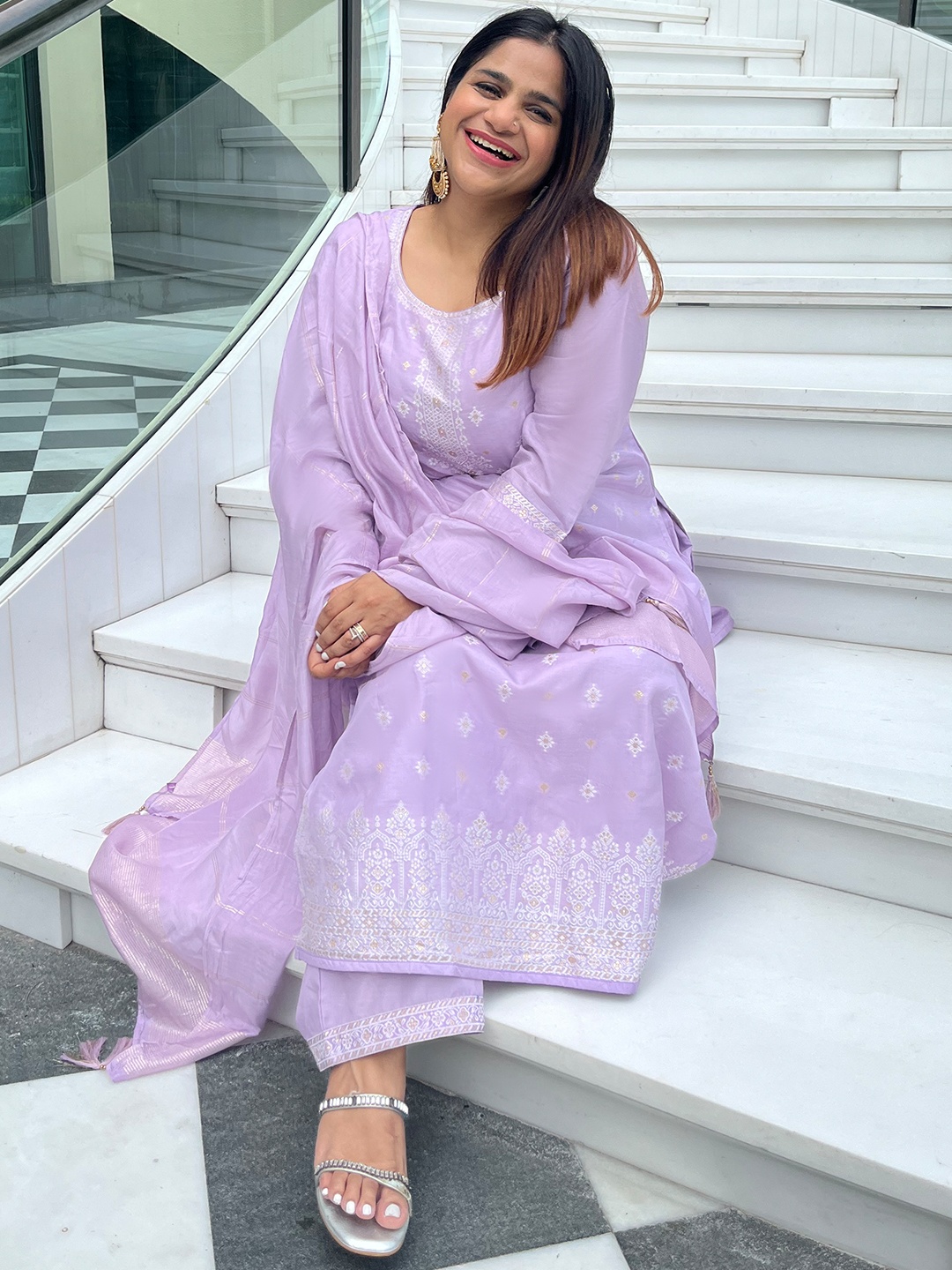 EXTRA LOVE BY LIBAS Plus Size Women Floral Regular Kurta with Trousers & Dupatta, Lavender
EXTRA LOVE BY LIBAS Plus Size Women Floral Regular Kurta with Trousers & Dupatta, Lavender
