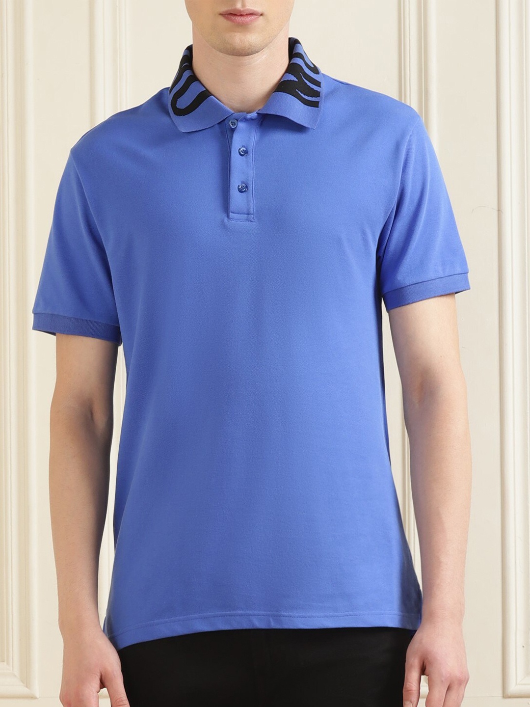 MOSCHINO COUTURE Polo Collar Pure Cotton Casual T-shirt, Blue