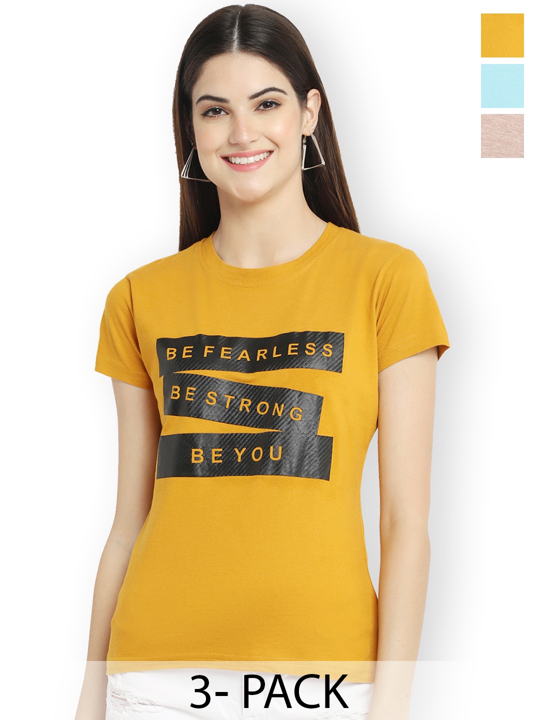 Fabflee Women Multicoloured 3 Printed V-Neck Extended Sleeves Applique T-shirt, Multi
Fabflee Women Multicoloured 3 Printed V-Neck Extended Sleeves Applique T-shirt, Multi