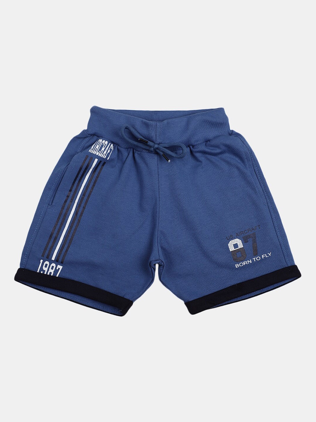 V-Mart Boys Typography Printed Cotton Shorts, Blue