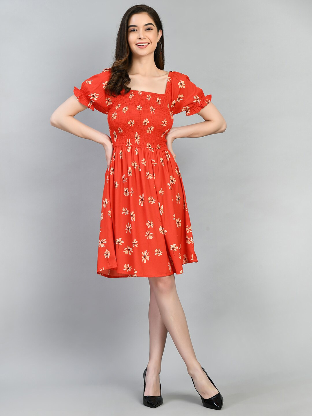 PRETTY LOVING THING Square Neck Floral Printed Smocked Fit & Flare Dress, Orange
PRETTY LOVING THING Square Neck Floral Printed Smocked Fit & Flare Dress, Orange
