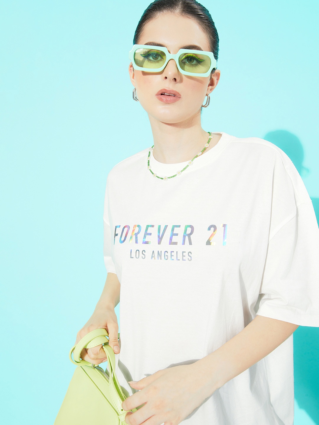FOREVER 21 Women Brand Logo Printed Drop-Shoulder Sleeves Pure Cotton T-shirt, White
FOREVER 21 Women Brand Logo Printed Drop-Shoulder Sleeves Pure Cotton T-shirt, White