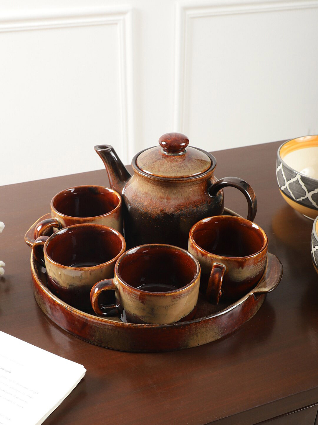 CDI Antique Brown 6 Pieces Ceramic Glossy Kettle With Coffee Mugs & Tray 200 ml Each
CDI Antique Brown 6 Pieces Ceramic Glossy Kettle With Coffee Mugs & Tray 200 ml Each