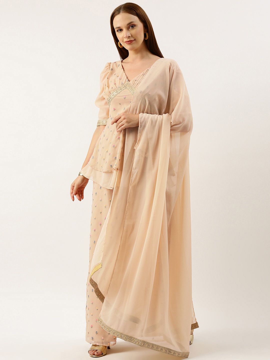 Ethnovog Women Floral Embroidered Regular Sequinned Kurti with Palazzos & With Dupatta, Beige
Ethnovog Women Floral Embroidered Regular Sequinned Kurti with Palazzos & With Dupatta, Beige