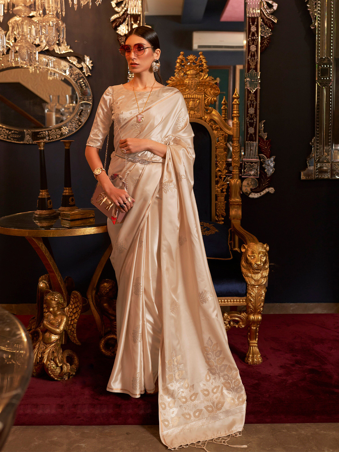 Mitera Floral Woven Design Zari Silk Blend Saree, Beige
Mitera Floral Woven Design Zari Silk Blend Saree, Beige