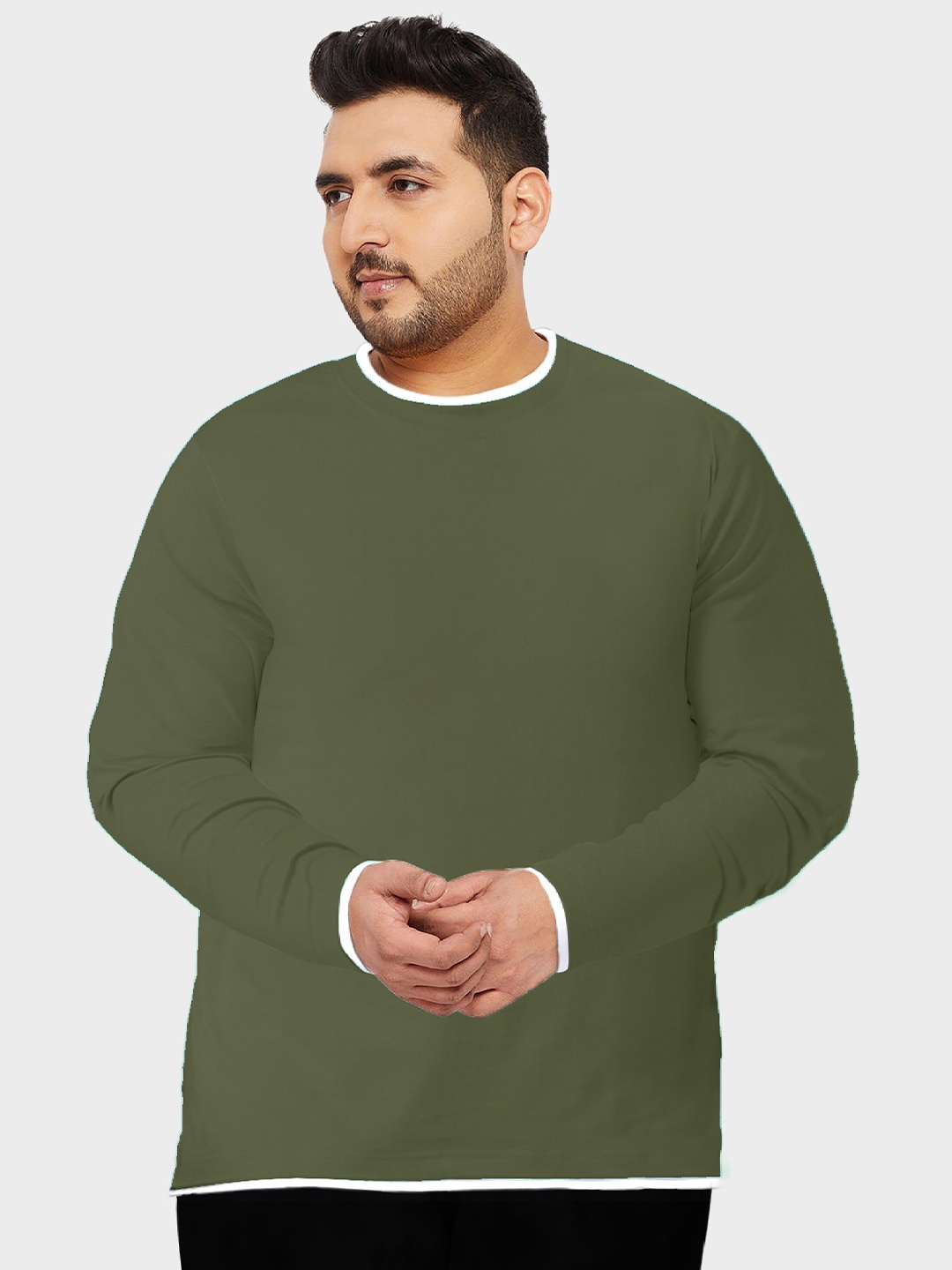 BEYOUND SIZE - THE DRY STATE Plus Size Long Sleeves Cotton T-shirt, Green