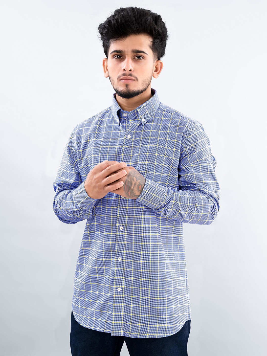 FRENCH CROWN Windowpane Checked Button-Down Collar Standard Cotton Casual Shirt, Blue
FRENCH CROWN Windowpane Checked Button-Down Collar Standard Cotton Casual Shirt, Blue