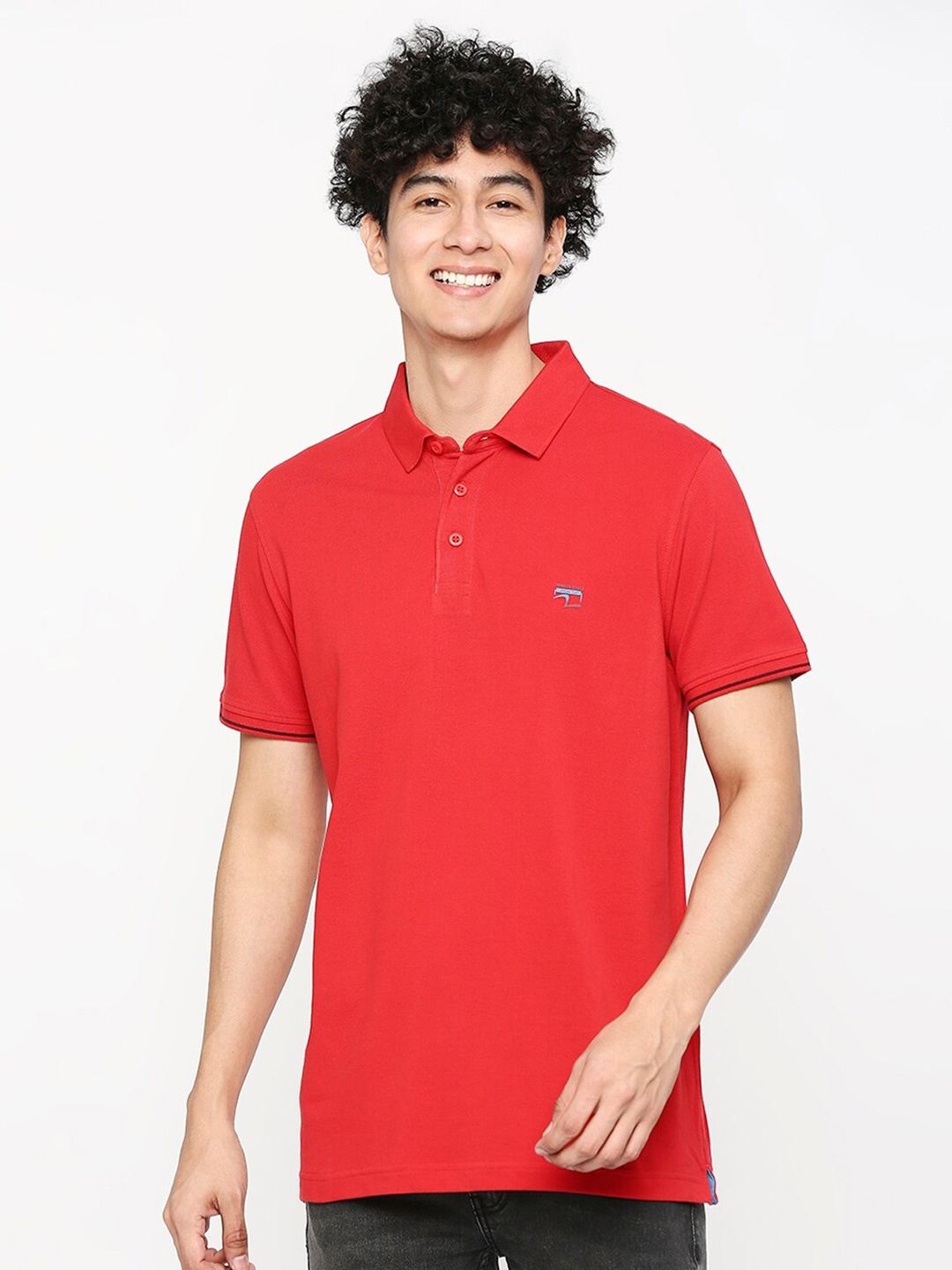 SPYKAR Polo Collar Cotton T-shirt, Red