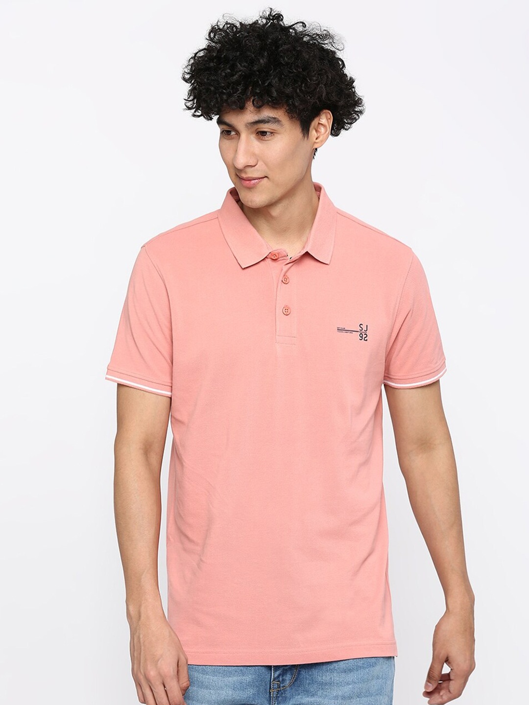 SPYKAR Polo Collar Cotton Slim Fit Casual T-shirt, Pink