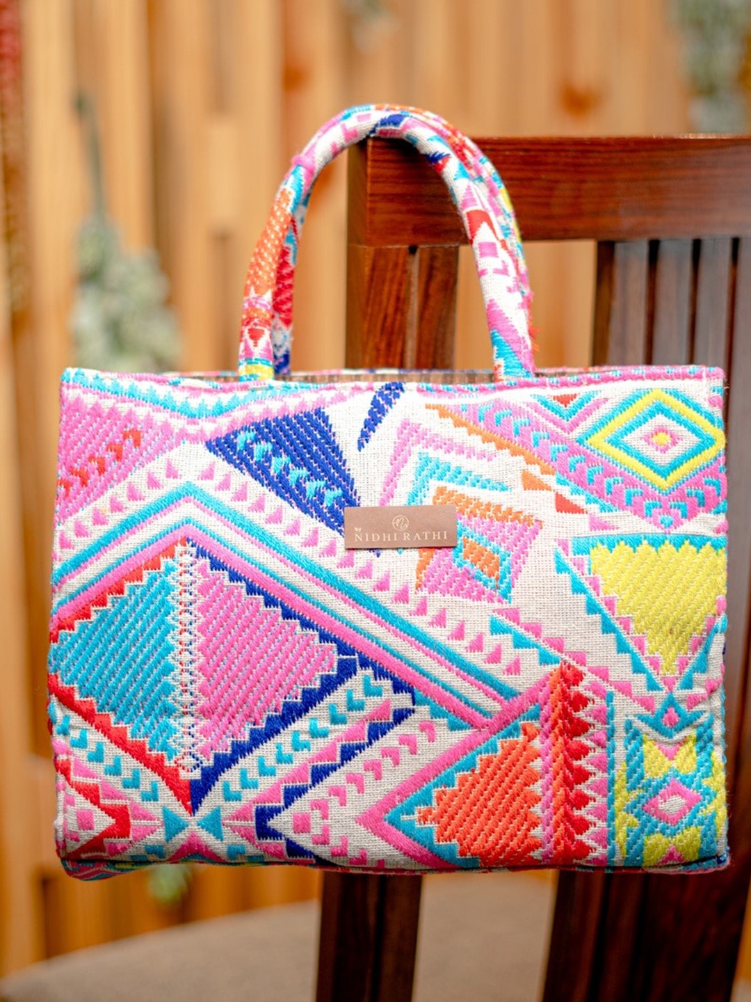 NR By Nidhi Rathi Geometric Oversized Structured Tote Bag, Multi