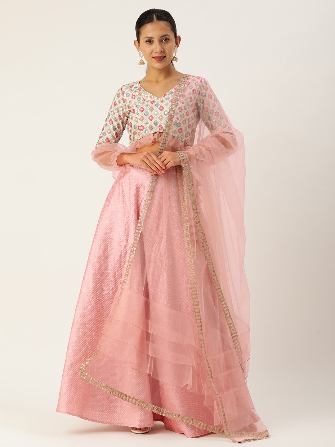 Ethnovog Embroidered Mirror Work Ready to Wear Lehenga & Blouse With Dupatta, White
Ethnovog Embroidered Mirror Work Ready to Wear Lehenga & Blouse With Dupatta, White