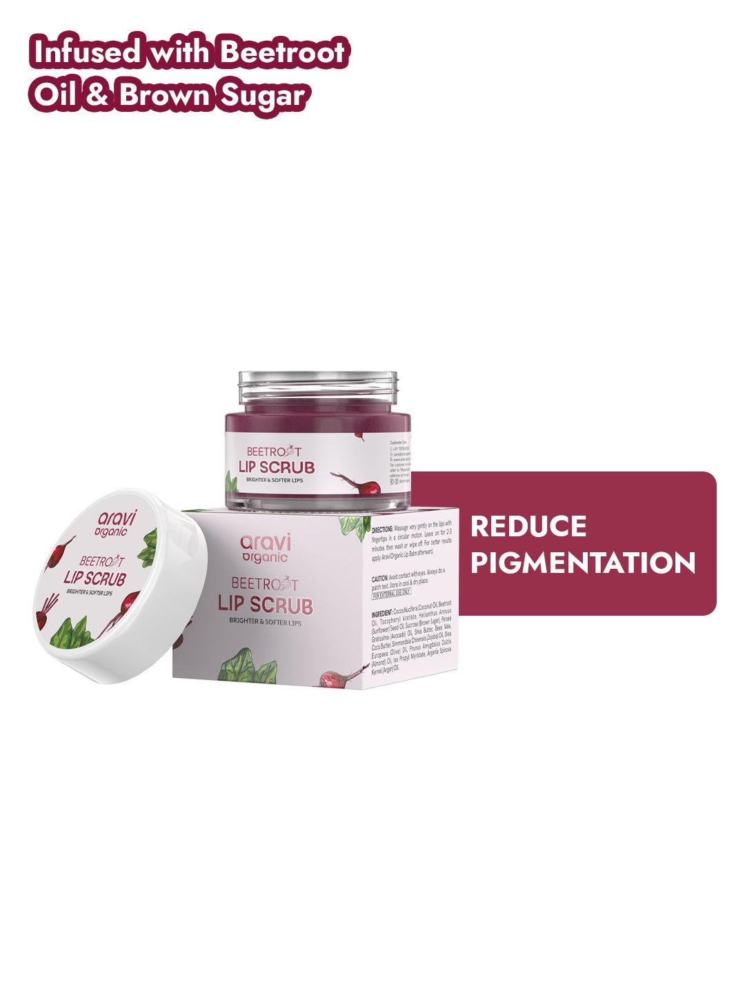 Aravi Organic Beetroot Lip Scrub with Shea & Cocoa Butter for Chapped & Pigmented Lips-15g, Brown
Aravi Organic Beetroot Lip Scrub with Shea & Cocoa Butter for Chapped & Pigmented Lips-15g, Brown