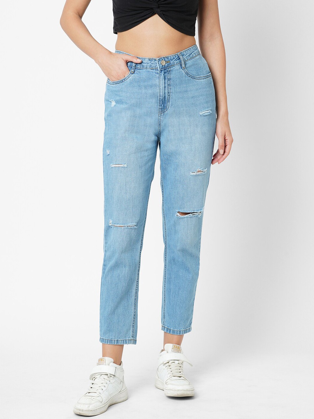 Kraus Jeans Women Slim Fit High-Rise Mildly Distressed Light Fade Cropped Jeans, Blue
Kraus Jeans Women Slim Fit High-Rise Mildly Distressed Light Fade Cropped Jeans, Blue